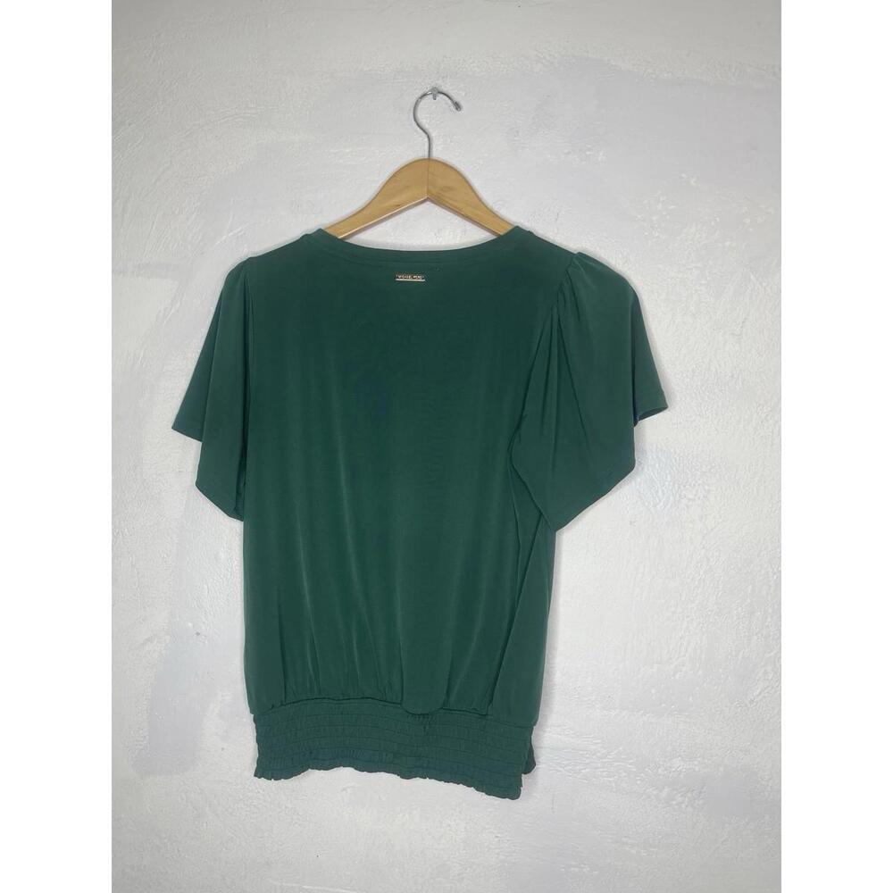 Michael Kors Women’s Green Blouse Size S Flutter Sleeve Smocked Waist Stretch Ca - Picture 9 of 9